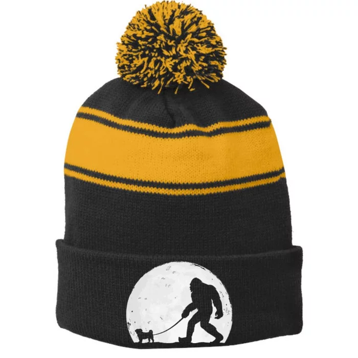 Bigfoot Walks Pug Funny Pug Funny Bigfoot Pug Lover Pug Stripe Pom Pom Beanie