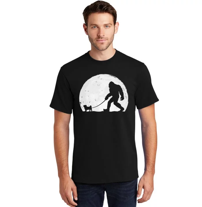 Bigfoot Walks Pug Funny Pug Funny Bigfoot Pug Lover Pug Tall T-Shirt