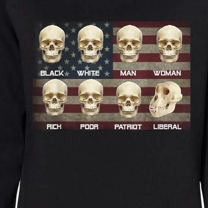 Black White Patriot Liberal Skulls Womens California Wash Sweatshirt