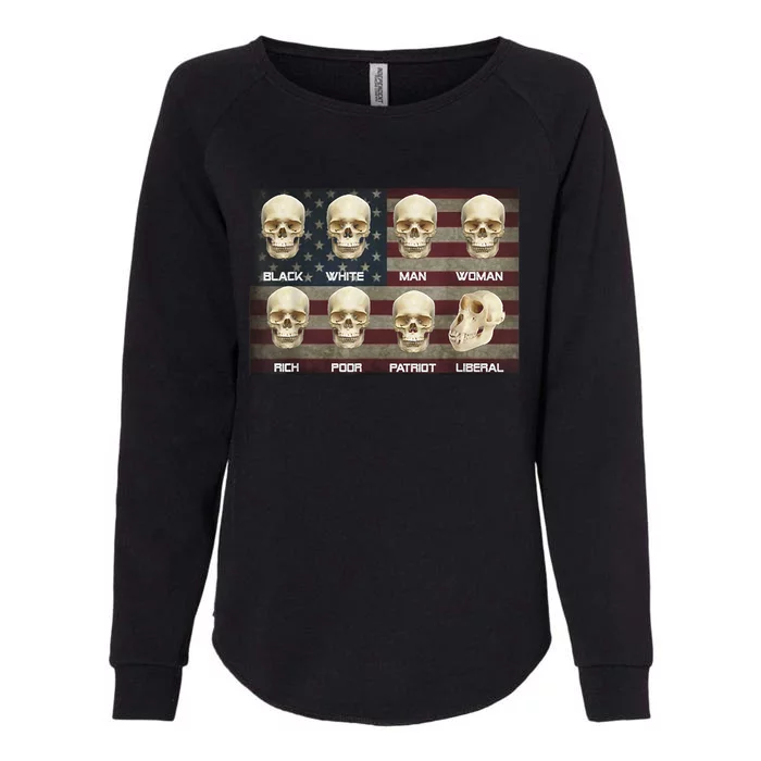 Black White Patriot Liberal Skulls Womens California Wash Sweatshirt