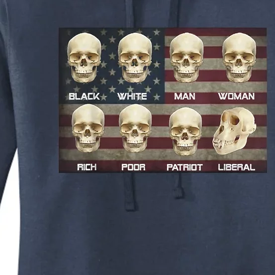 Black White Patriot Liberal Skulls Women's Pullover Hoodie