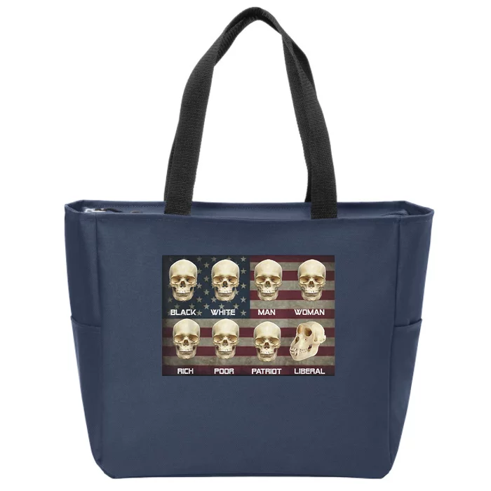 Black White Patriot Liberal Skulls Zip Tote Bag