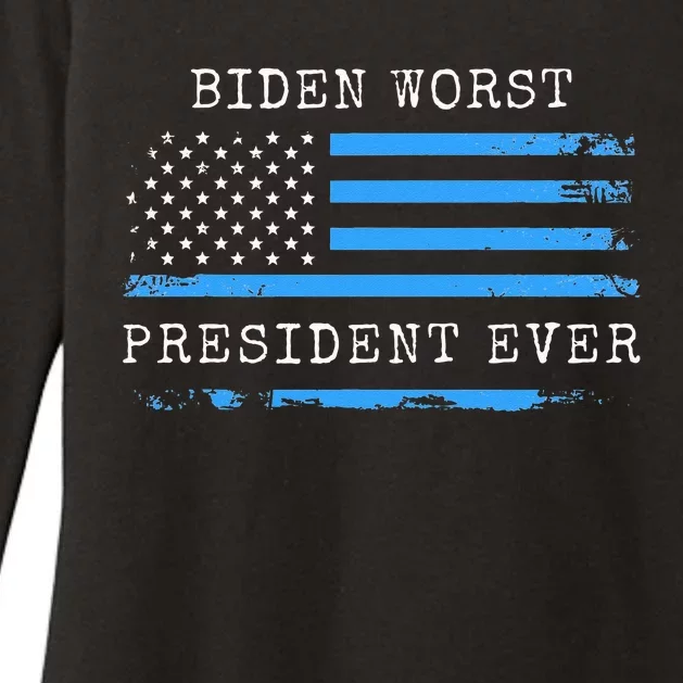 BIDEN WORST PRESIDENT EVER ANTI JOE BIDEN AMERICAN FLAG Womens CVC Long Sleeve Shirt