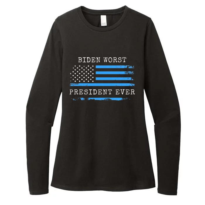 BIDEN WORST PRESIDENT EVER ANTI JOE BIDEN AMERICAN FLAG Womens CVC Long Sleeve Shirt