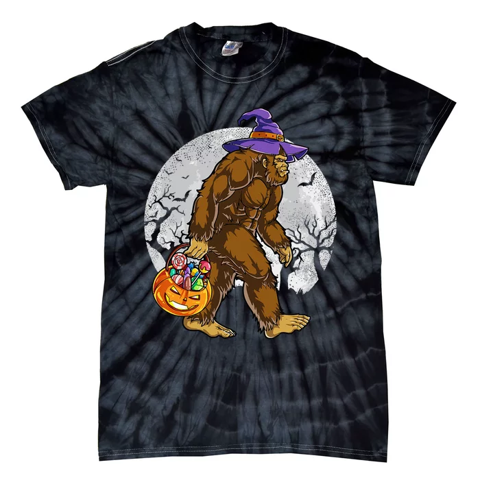 Bigfoot Witch Pumpkin Halloween Girls Women Sasquatch Lovers Tie-Dye T-Shirt