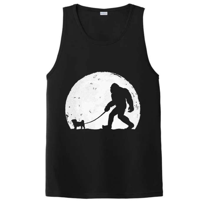 Bigfoot Walks Pug Funny Pug Funny Bigfoot Pug Lover Pug Performance Tank