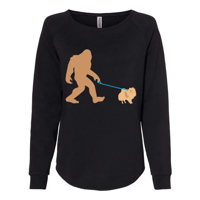 Bigfoot Walking Pomeranian Dog Funny Sasquatch Gift Womens California Wash Sweatshirt