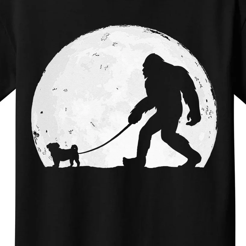 Bigfoot Walks Pug Funny Pug Funny Bigfoot Pug Lover Pug Kids T-Shirt