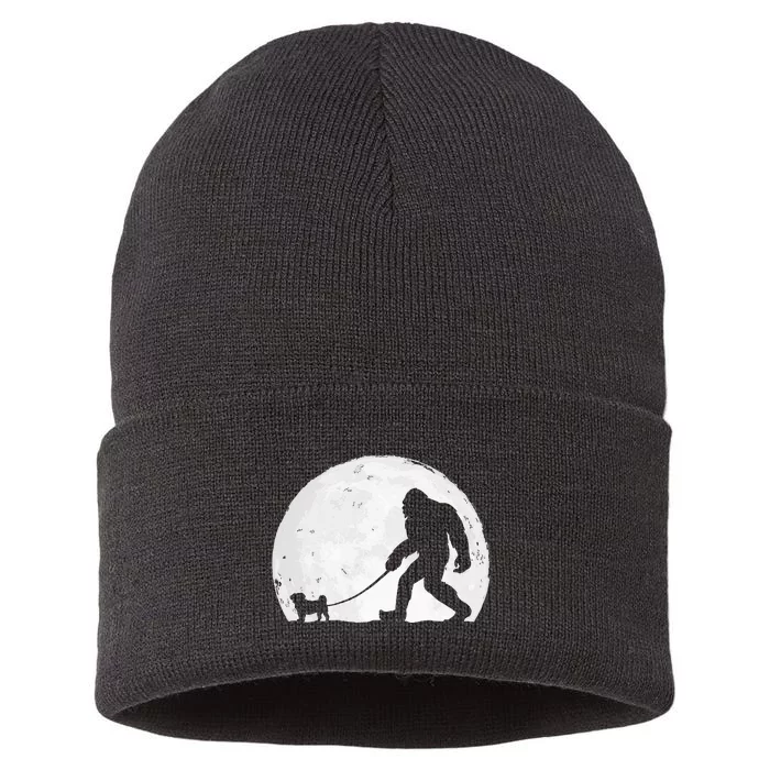 Bigfoot Walks Pug Funny Pug Funny Bigfoot Pug Lover Pug Sustainable Knit Beanie