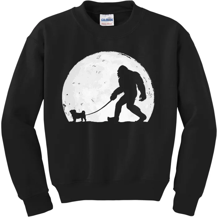 Bigfoot Walks Pug Funny Pug Funny Bigfoot Pug Lover Pug Kids Sweatshirt