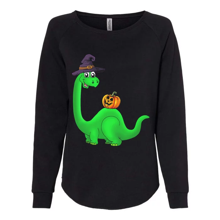 Brachiosaurus Witch Pumpkin Halloween Dinosaur Brontosaurus Womens California Wash Sweatshirt