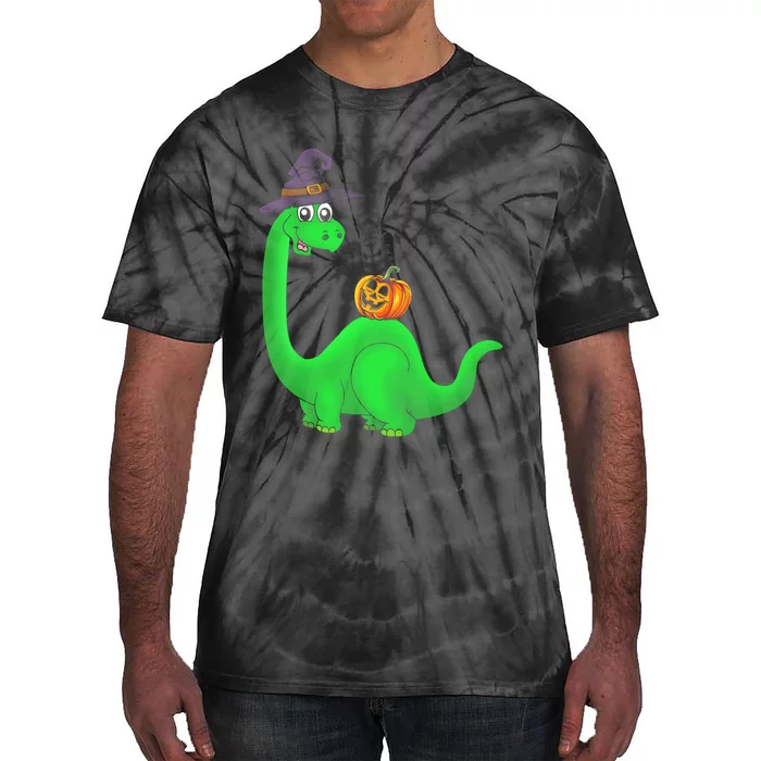 Brachiosaurus Witch Pumpkin Halloween Dinosaur Brontosaurus Tie-Dye T-Shirt