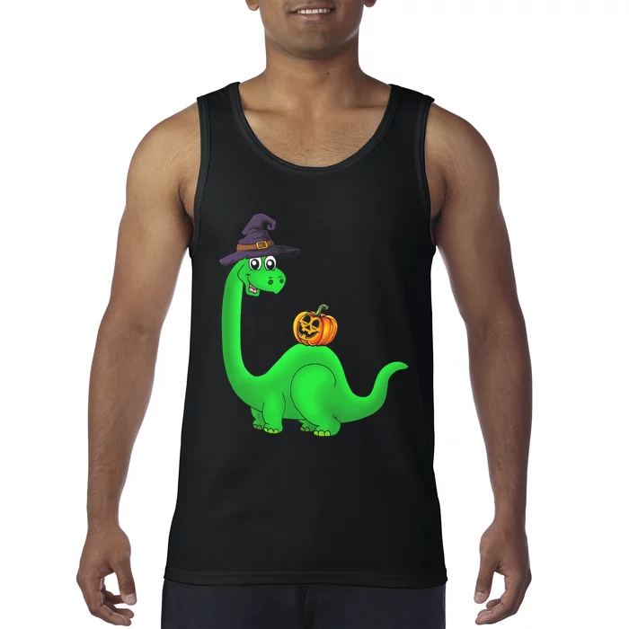 Brachiosaurus Witch Pumpkin Halloween Dinosaur Brontosaurus Tank Top