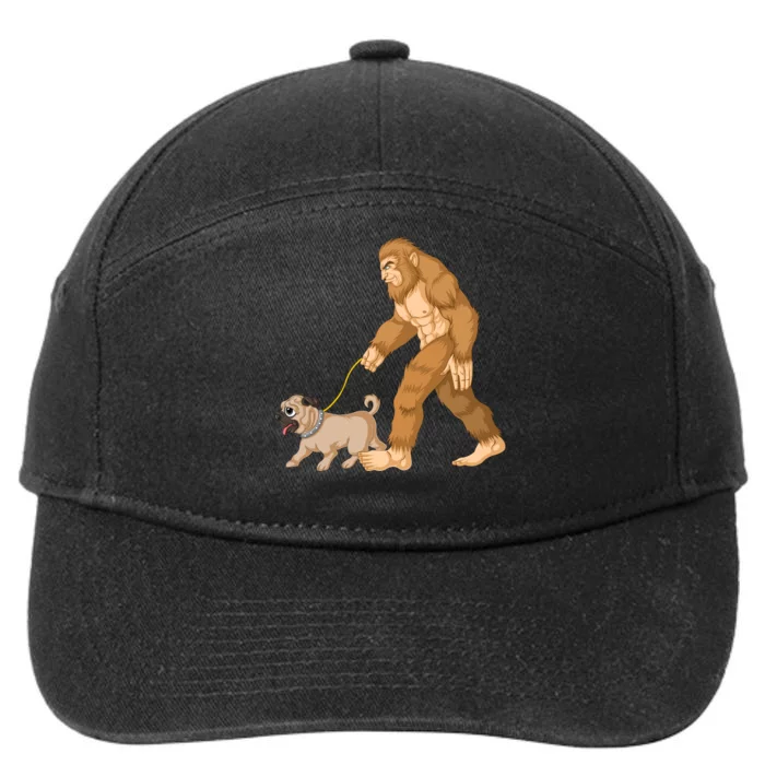 Bigfoot Walking Pug Dog 7-Panel Snapback Hat