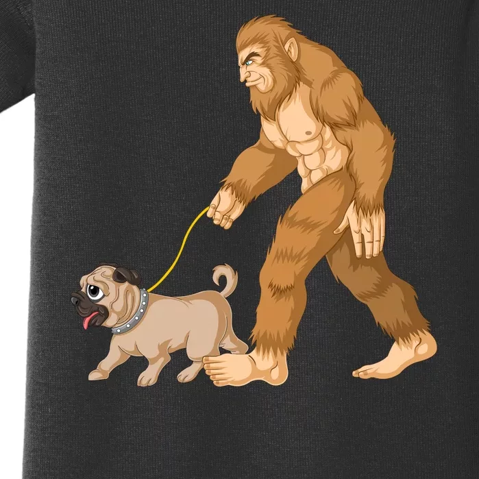 Bigfoot Walking Pug Dog Baby Bodysuit