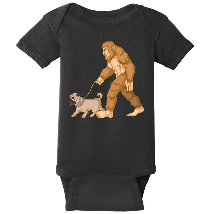 Bigfoot Walking Pug Dog Baby Bodysuit