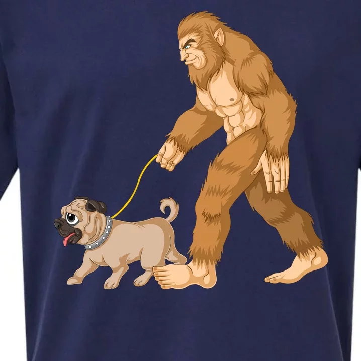 Bigfoot Walking Pug Dog Sueded Cloud Jersey T-Shirt