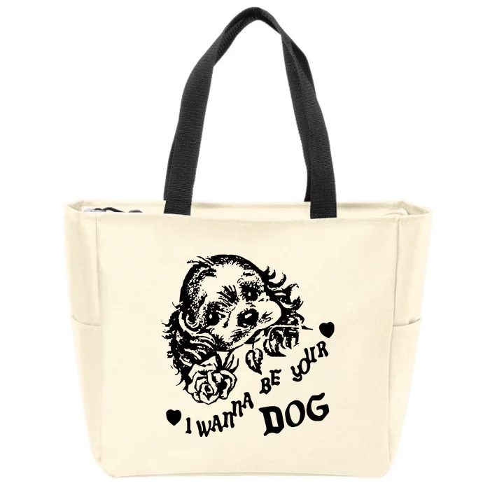 Bread & Water Print I Wanna Be Your Dog Zip Tote Bag