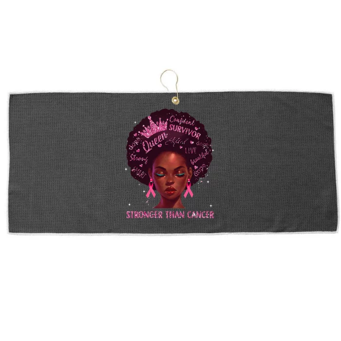 Black Women Queen Stronger Than Breast Cancer Pink Ribbon Large Microfiber Waffle Golf Towel