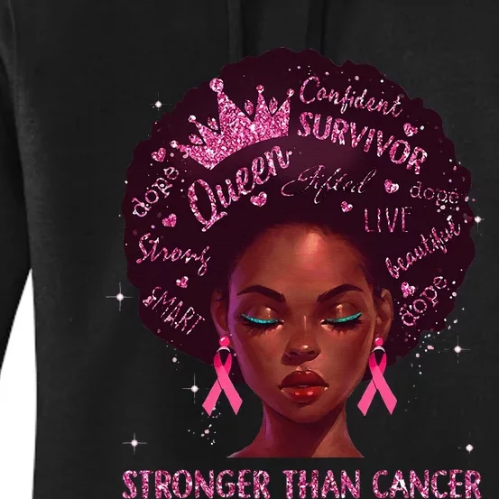 Black Women Queen Stronger Than Breast Cancer Ribbon Women's Pullover Hoodie