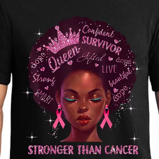 Black Women Queen Stronger Than Breast Cancer Pink Ribbon Pajama Set