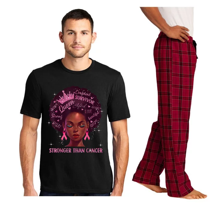 Black Women Queen Stronger Than Breast Cancer Pink Ribbon Pajama Set