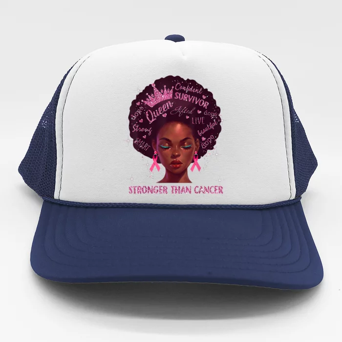 Black Women Queen Stronger Than Breast Cancer Pink Ribbon Trucker Hat