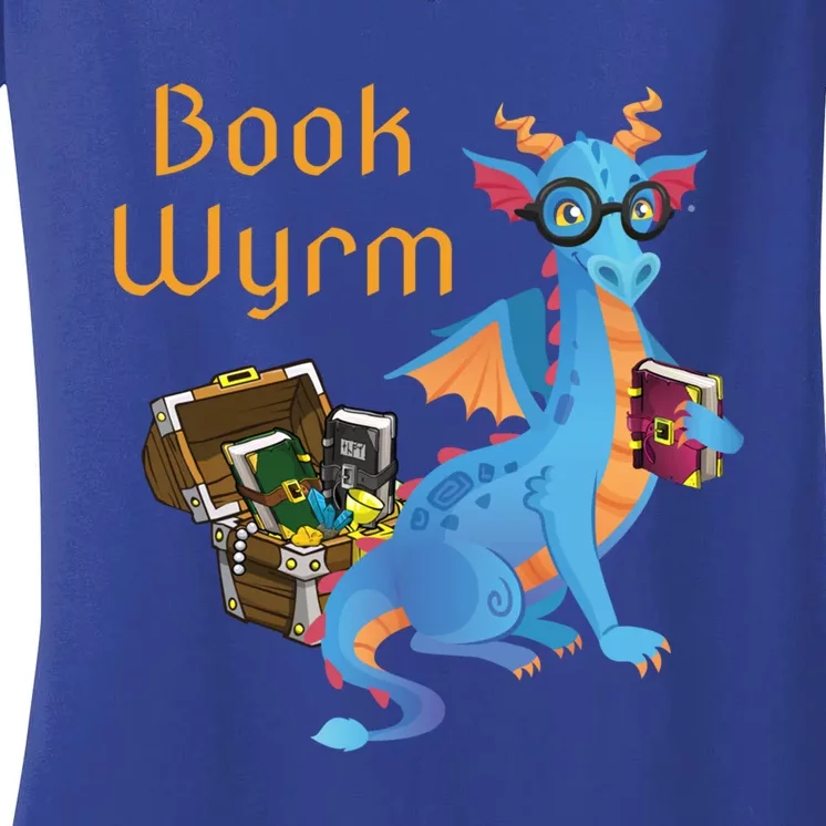 Book Wyrm Reading Dragon Fantasy Book Lover Bookworm Cool Gift Women's V-Neck T-Shirt