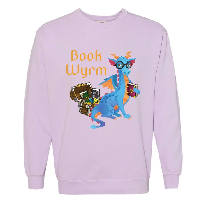 Book Wyrm Reading Dragon Fantasy Book Lover Bookworm Cool Gift Garment-Dyed Sweatshirt