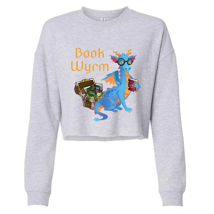 Book Wyrm Reading Dragon Fantasy Book Lover Bookworm Cool Gift Cropped Pullover Crew