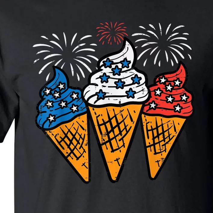 Blue White Red Ice Cream Cone US Flag 4th Of July Patriotic Tall T-Shirt