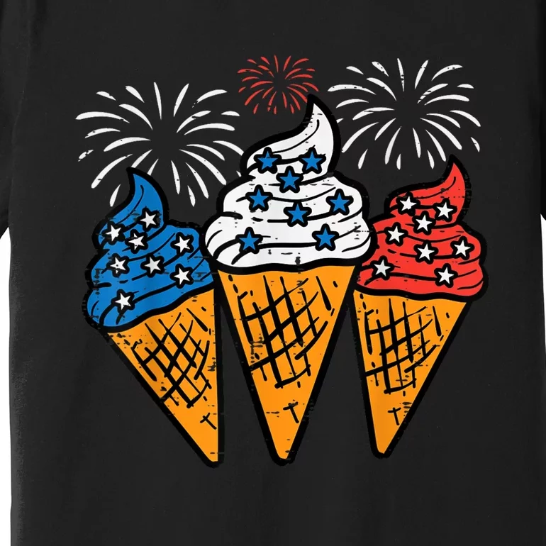 Blue White Red Ice Cream Cone US Flag 4th Of July Patriotic Premium T-Shirt