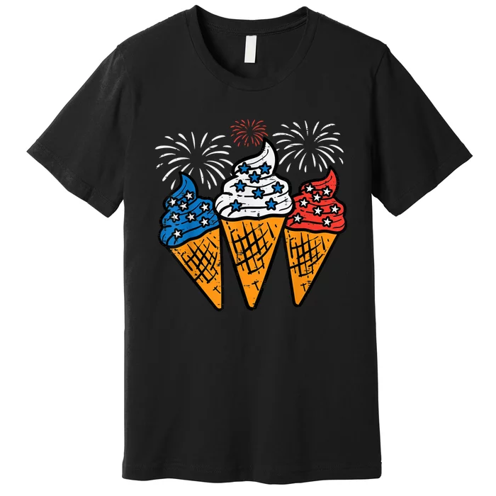 Blue White Red Ice Cream Cone US Flag 4th Of July Patriotic Premium T-Shirt