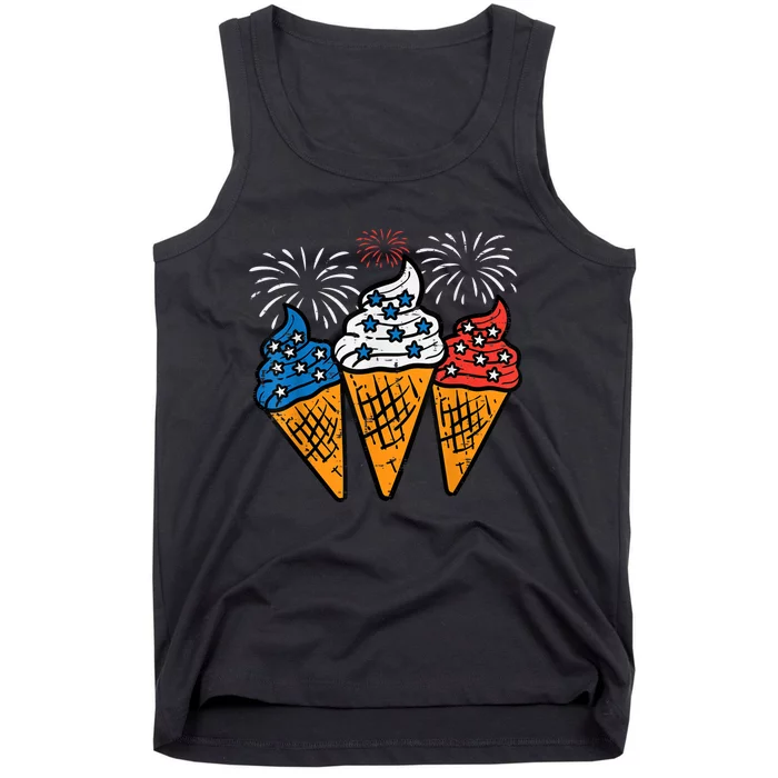 Blue White Red Ice Cream Cone US Flag 4th Of July Patriotic Tank Top