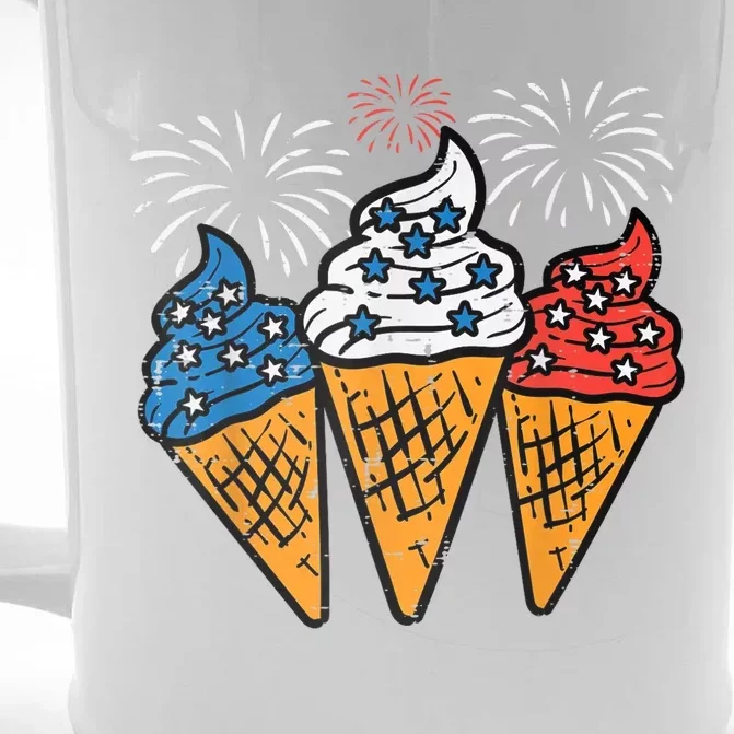 Blue White Red Ice Cream Cone US Flag 4th Of July Patriotic Front & Back Beer Stein