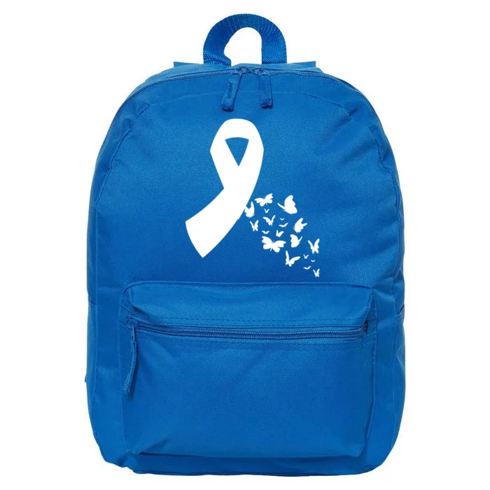 Butterfly White Ribbon Warrior Lung Cancer Awareness Cute Gift 16 in Basic Backpack