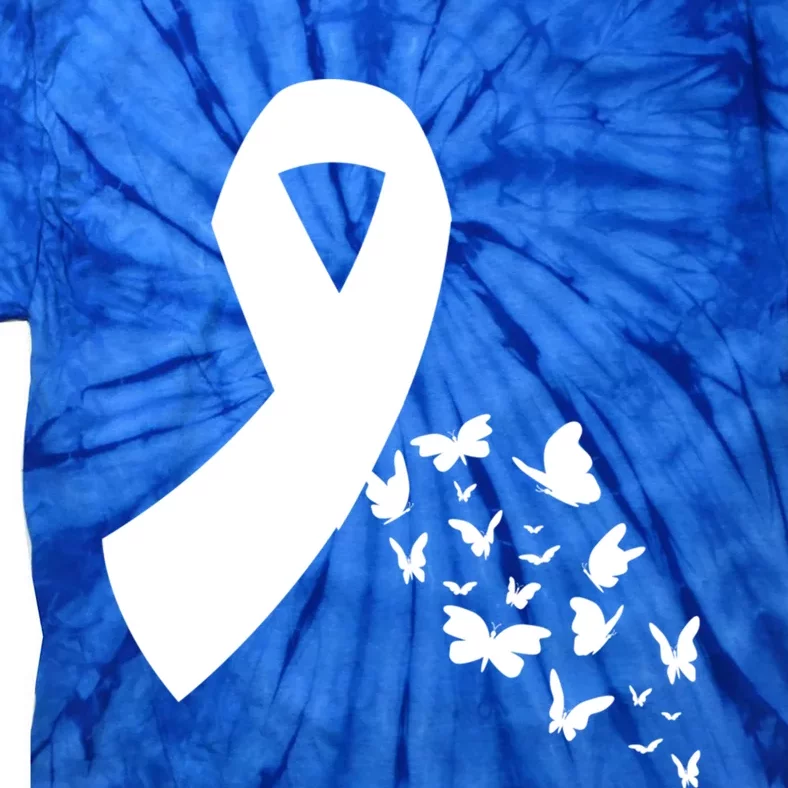 Butterfly White Ribbon Warrior Lung Cancer Awareness Cute Gift Tie-Dye T-Shirt