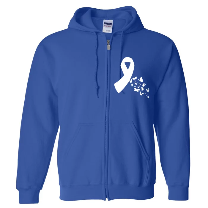 Butterfly White Ribbon Warrior Lung Cancer Awareness Cute Gift Full Zip Hoodie