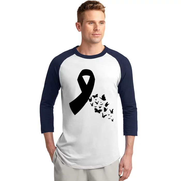 Butterfly White Ribbon Warrior Lung Cancer Awareness Cute Gift Baseball Sleeve Shirt