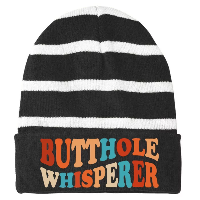 Butthole Whisperer Retro Sarcastic Jokes Funny Striped Beanie with Solid Band