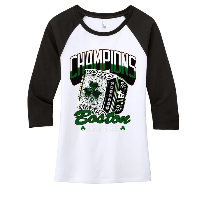 Boston World Ring 2024 Gift Women's Tri-Blend 3/4-Sleeve Raglan Shirt