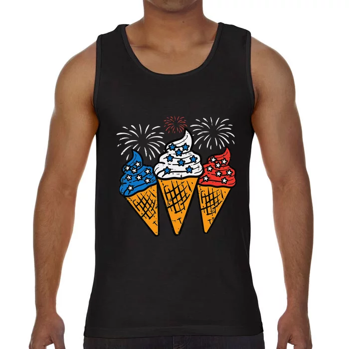 Blue White Red Ice Cream Cone US Flag 4th Of July Patriotic Comfort Colors® Tank Top