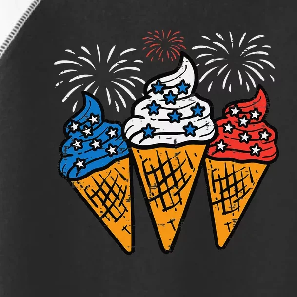 Blue White Red Ice Cream Cone US Flag 4th Of July Patriotic Toddler Fine Jersey T-Shirt