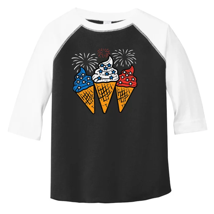 Blue White Red Ice Cream Cone US Flag 4th Of July Patriotic Toddler Fine Jersey T-Shirt