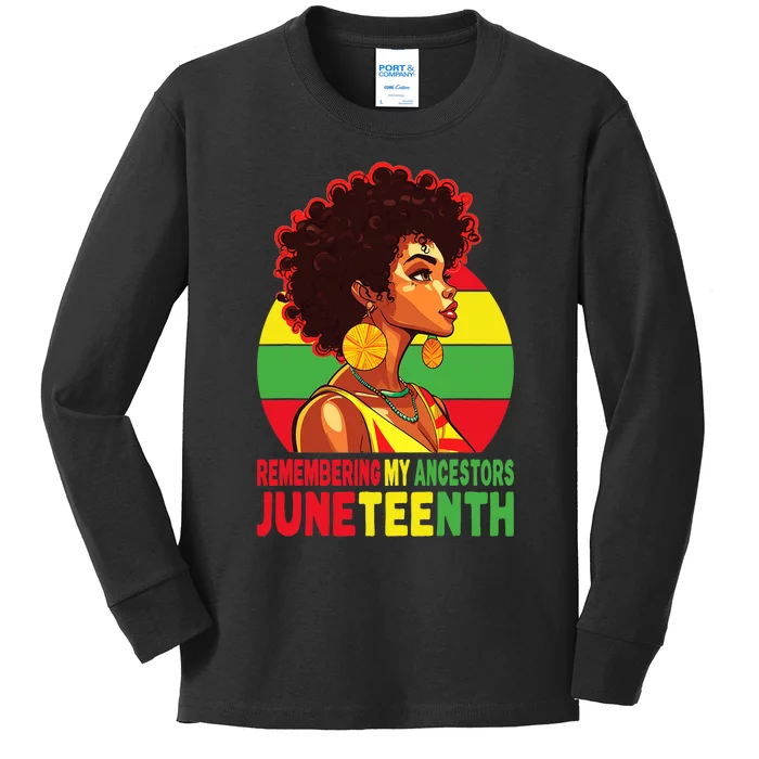 Black Women Remembering My Ancestors Juneteenth Kids Long Sleeve Shirt