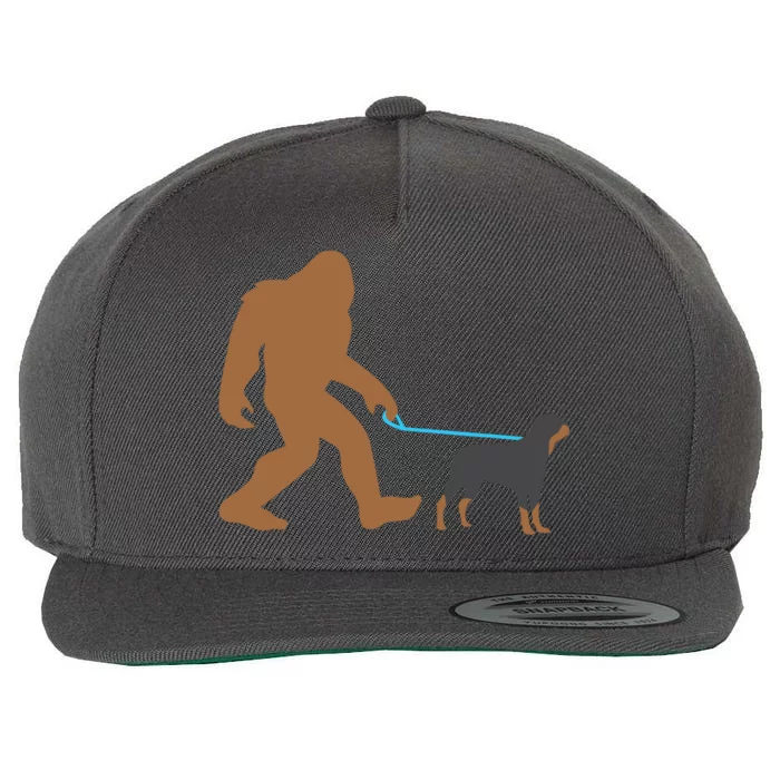 Bigfoot Walking Rottweiler Dog Funny Sasquatch Gift Wool Snapback Cap