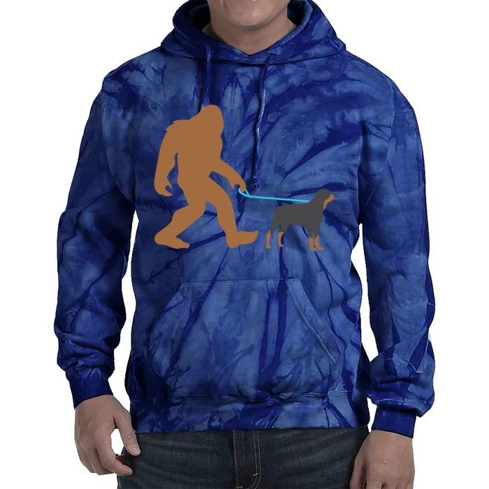 Bigfoot Walking Rottweiler Dog Funny Sasquatch Gift Tie Dye Hoodie