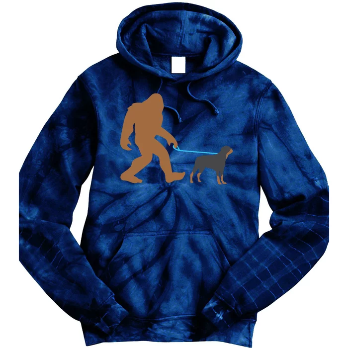 Bigfoot Walking Rottweiler Dog Funny Sasquatch Gift Tie Dye Hoodie