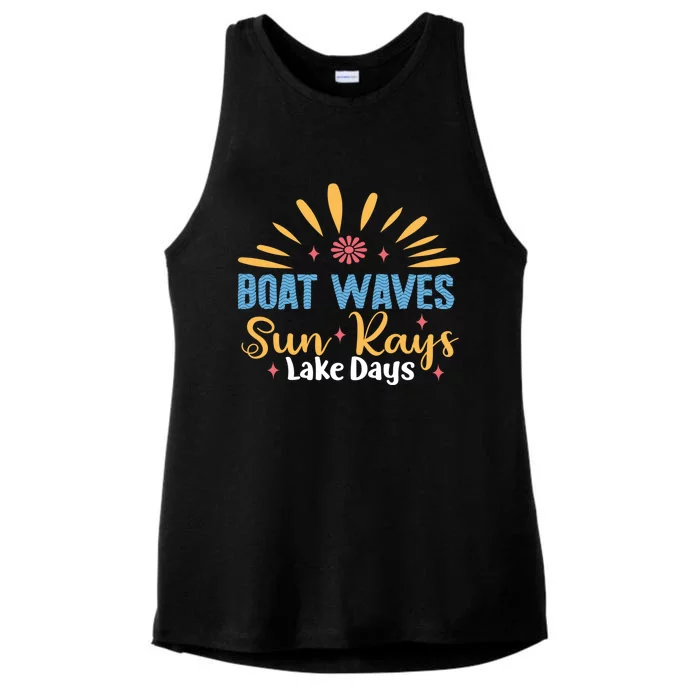 Boat Waves Sun Rays Lake Days Summer Vacation Vibes Retro Funny Gift Ladies Tri-Blend Wicking Tank