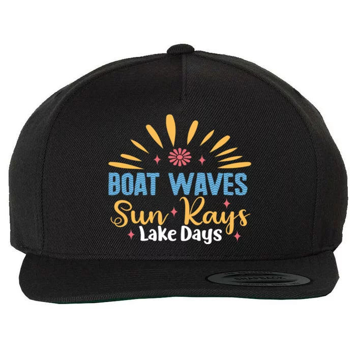 Boat Waves Sun Rays Lake Days Summer Vacation Vibes Retro Funny Gift Wool Snapback Cap